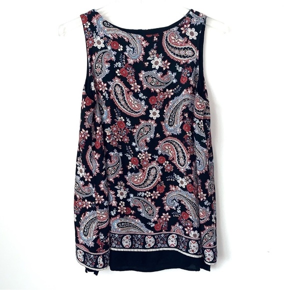 J. Jill Black Retro Paisley Tunic Top Womens Large Petite Layered Flyaway Back - Picture 1 of 10